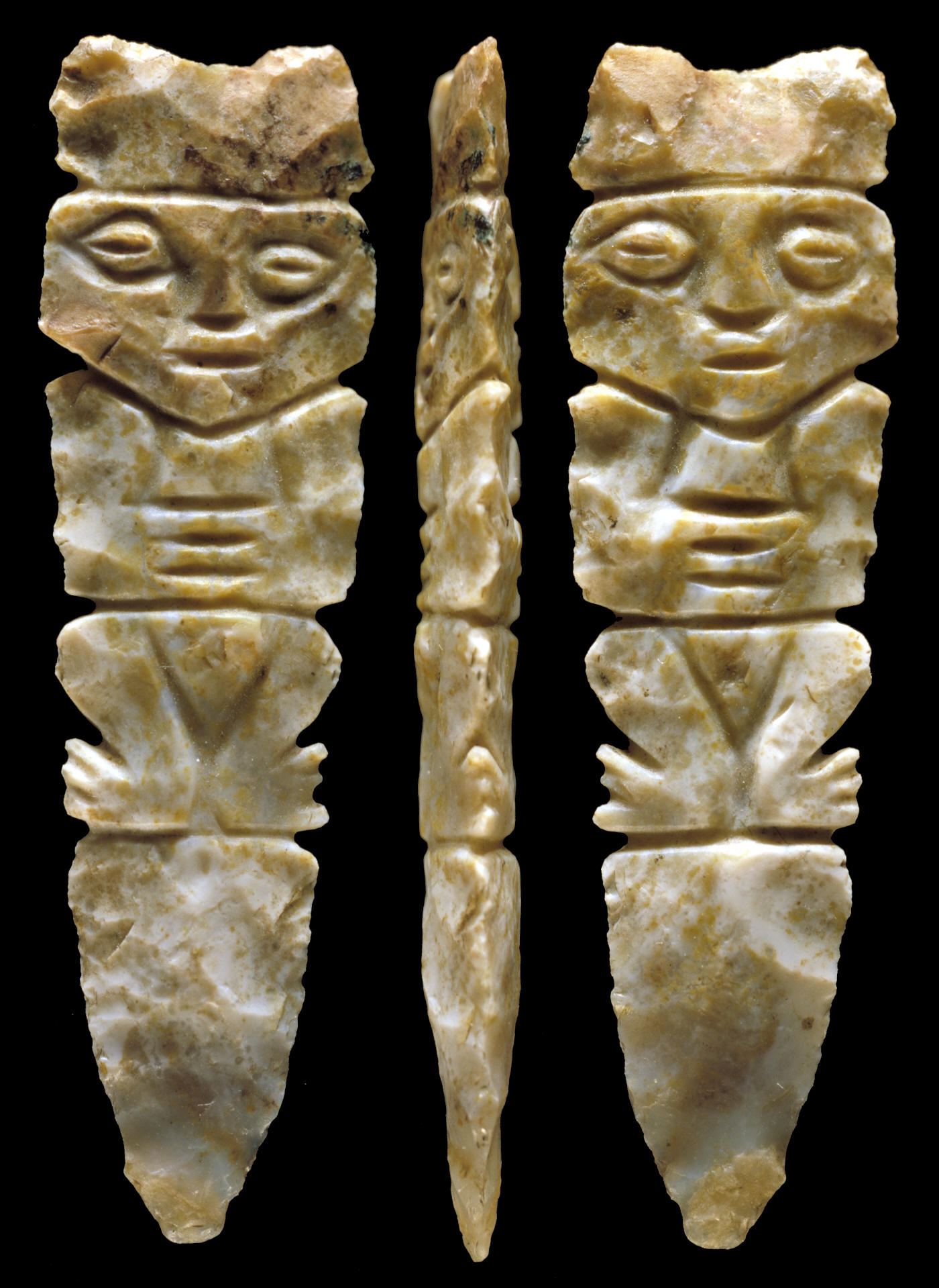 Carved human biface, Chimu culture, Peru.