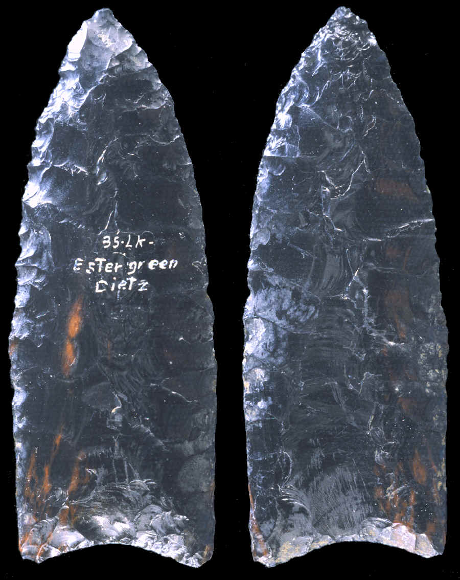 Obsidian Clovis Point from near Dietz site in Oregon.