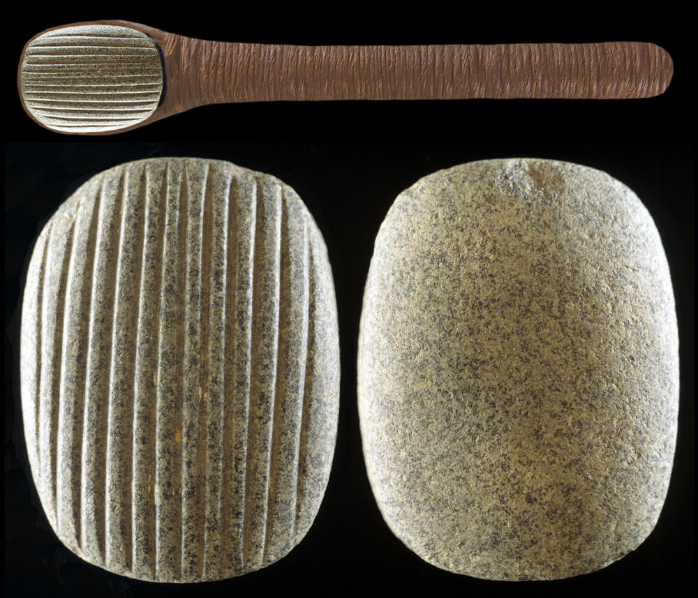Rectangular stone bark beater from Mexico.