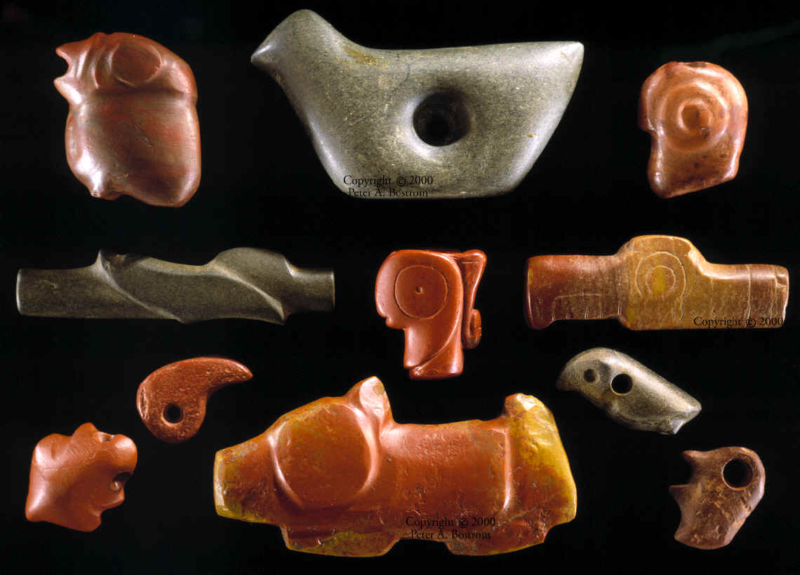 A group of Poverty Point animal effigy stone beads.