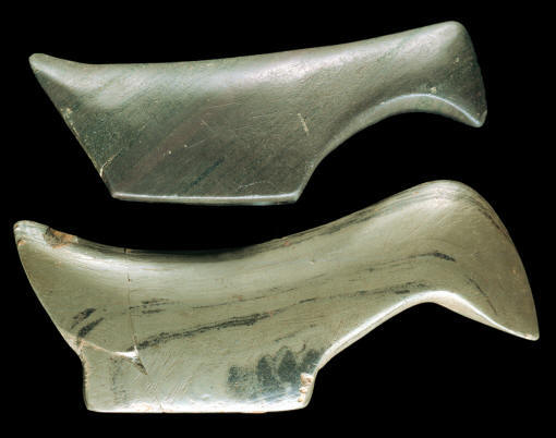 Two banded slate birdstones from Illinois.