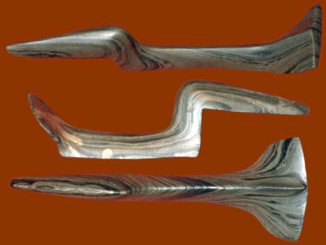 Three banded slate fantail birdstones, Caldwell collection.