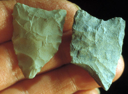 Two Early-Paleo Indian projectile points, Cactus Hill site.