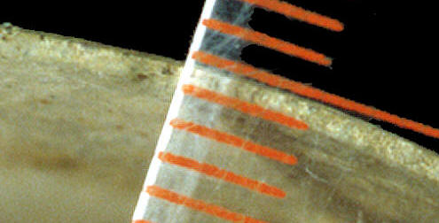 Thin edge of negative painted Cahokia pottery cup.