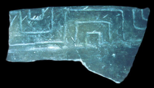 Potsherd engraved with square design from Cahokia.