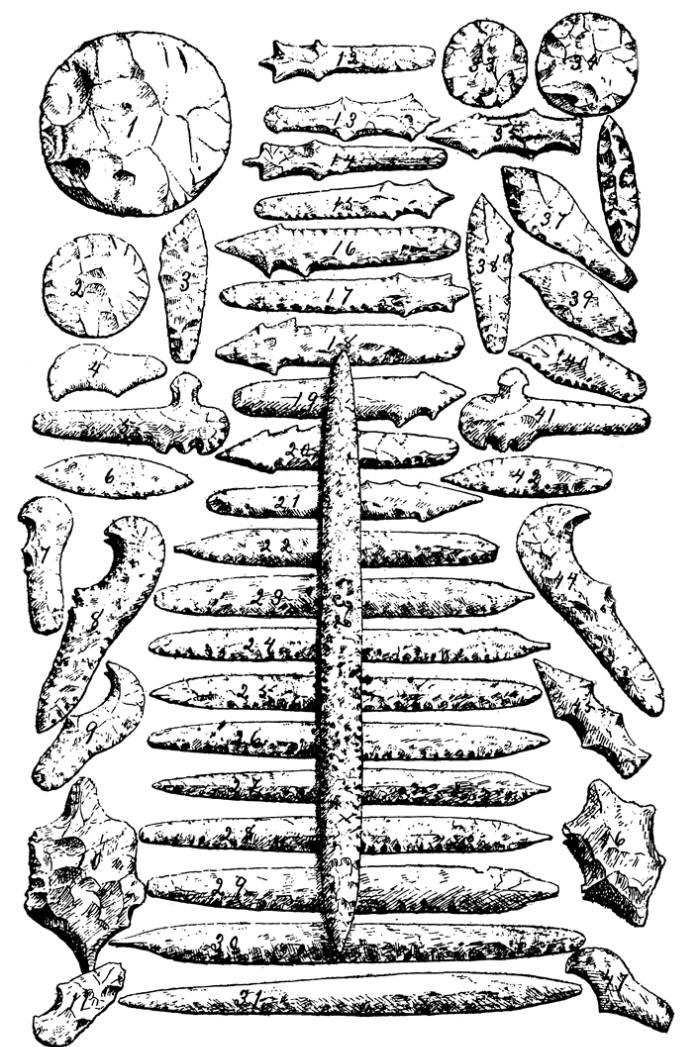 Drawings of the Duck River Cache bifaces.