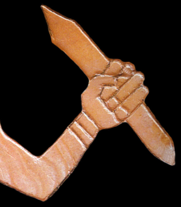 Shell engraving of Duck River style "sword" in hand.
