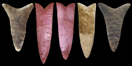 Five fishtail bifaces from Predynastic Period Egypt.