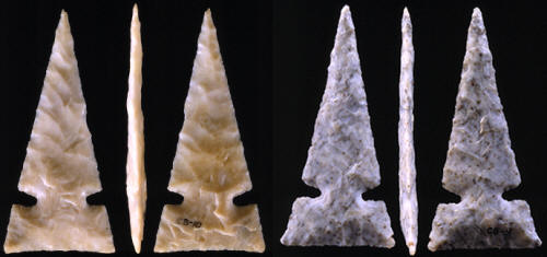 Two finely flaked Cahokia points from the "clay ball" cache.