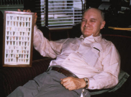 B. W. Stevens showing his frame of Cahokia points.