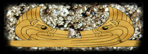 Abstract image of gold nuggets and artifact drawing.
