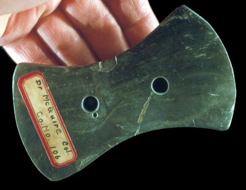 Two-hole green slate bowtie gorget from Missouri.