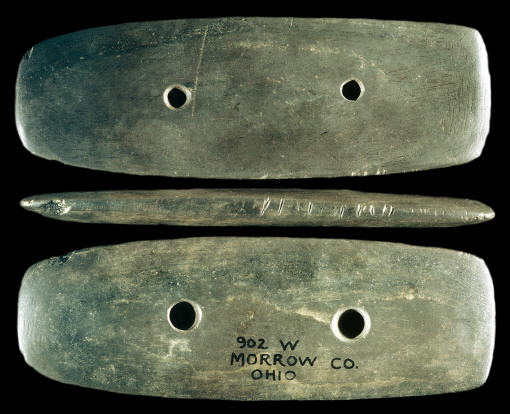 Two-hole green slate gorget from Morrow Co., Ohio.