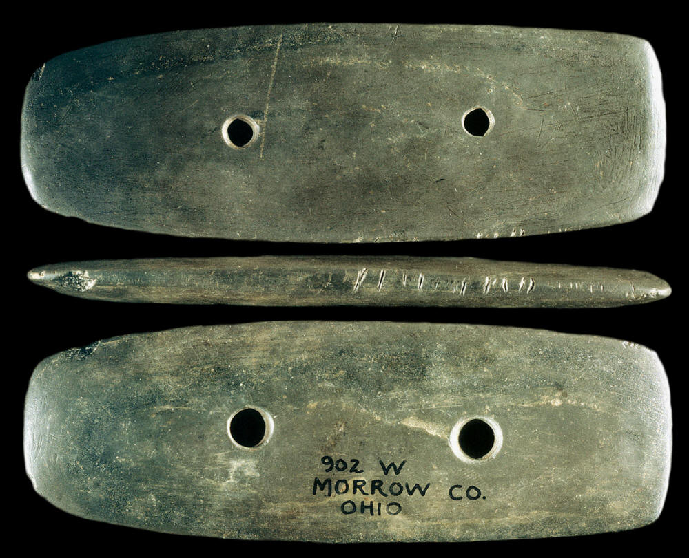Two hole slate gorget with tally marks from Ohio.