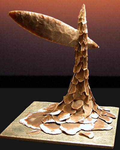 Biface lithic art sculpture made by Woody Blackwell.