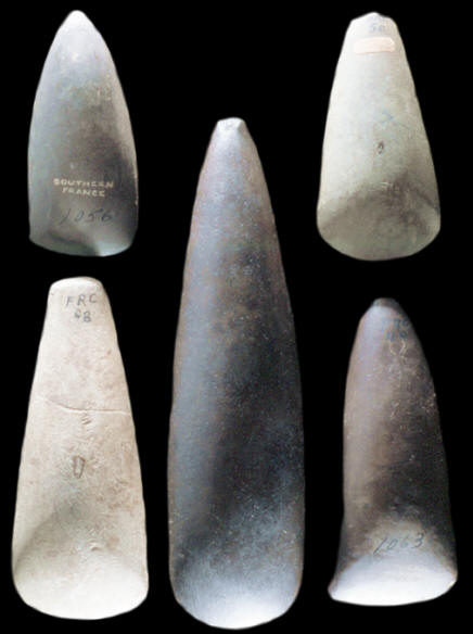 Ground and polished axes from southern France.