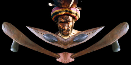 Abstract image of hafted axes from Arian Jaya.