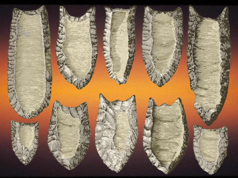 Drawings of 10 Folsom points from Lindenmeier area I.