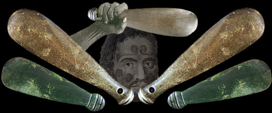 Abstract image of Maori stone fighting "clubs."