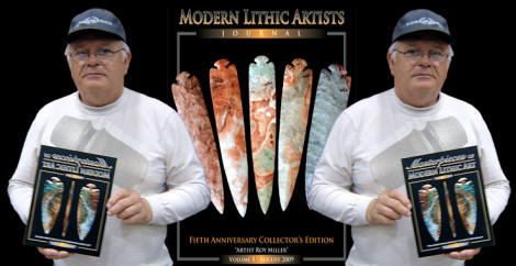 Tom Onken holding a Modern Lithic Artists journal.