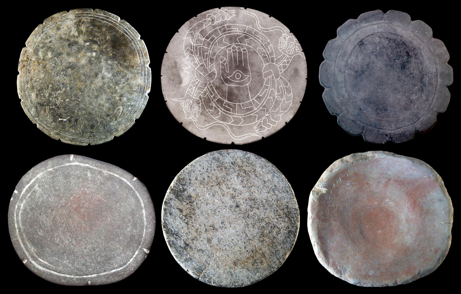 Six stone disc paletts from four different states.