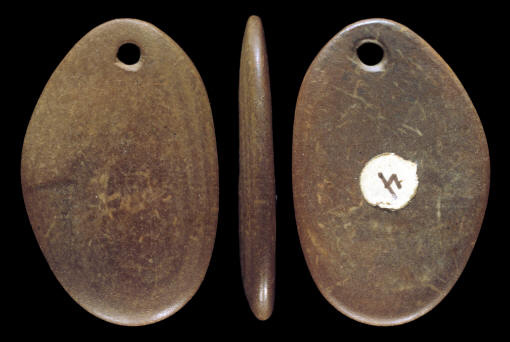 A small pebble pendant made of red slate.