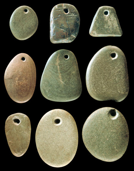 Nine pebble pendants from Illinois.