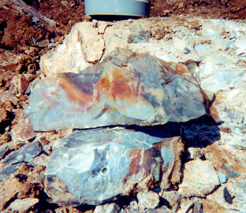 Two large colorful Flint Ridge flint rocks.