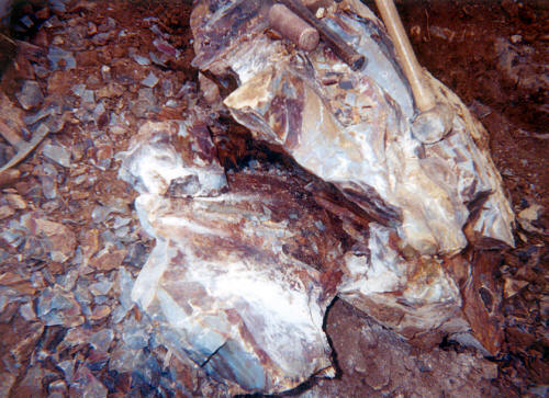 Modern mining tools laying in a Flint Ridge quarry pit.