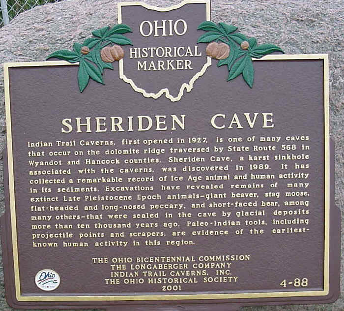 State historical marker in honor of the Sheriden Cave site.