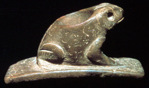 Frog effigy pipe found on the Snyders site.