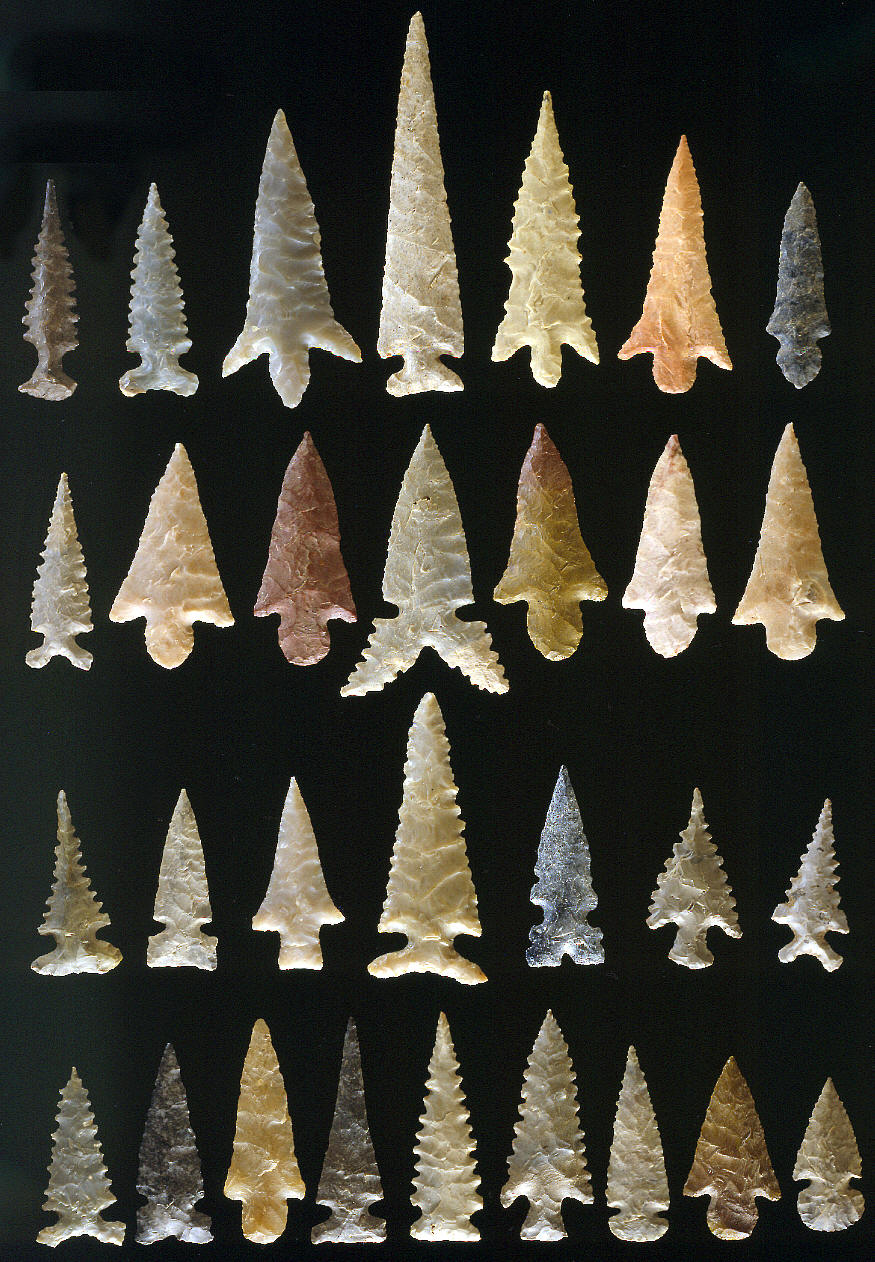 30 arrow points from Craig Mound at Spiro Mounds, OK.