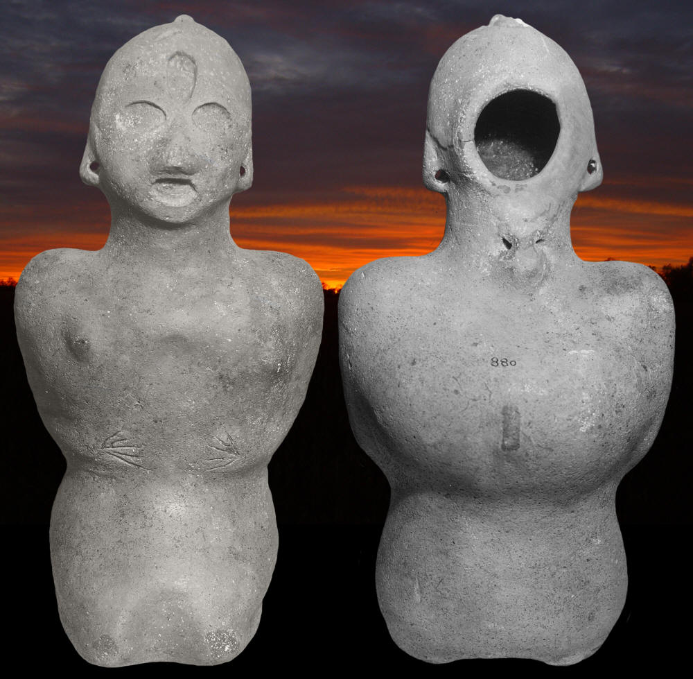 Human effigy water bottle from Craig Mound, Spiro site.