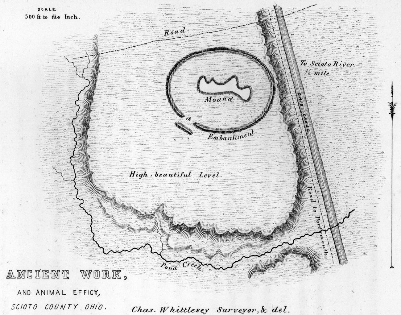 Early map of Tremper Mound by Charles Whittlesey.