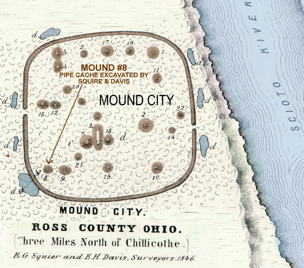 Early map of Mound City mounds by Squire & Davis, 1846