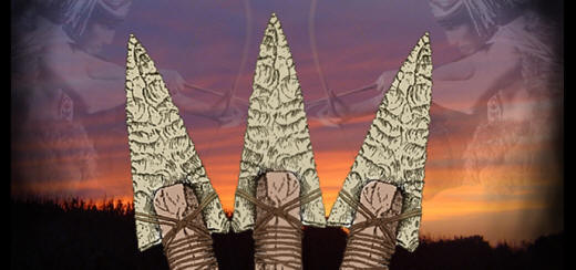 Abstract image of triangular arrow points & archers.