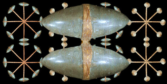 Abstract image of Plains Indian war clubs.