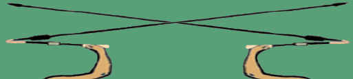 Drawing of an arm holding an atlatl that is propelling a spear.