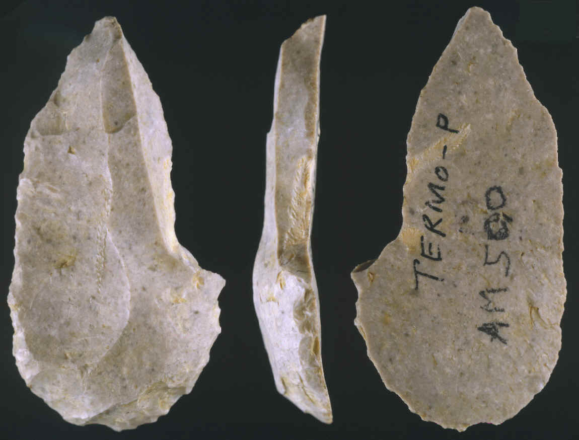 Burin/scraper from the Aurignacian stone tool industry.