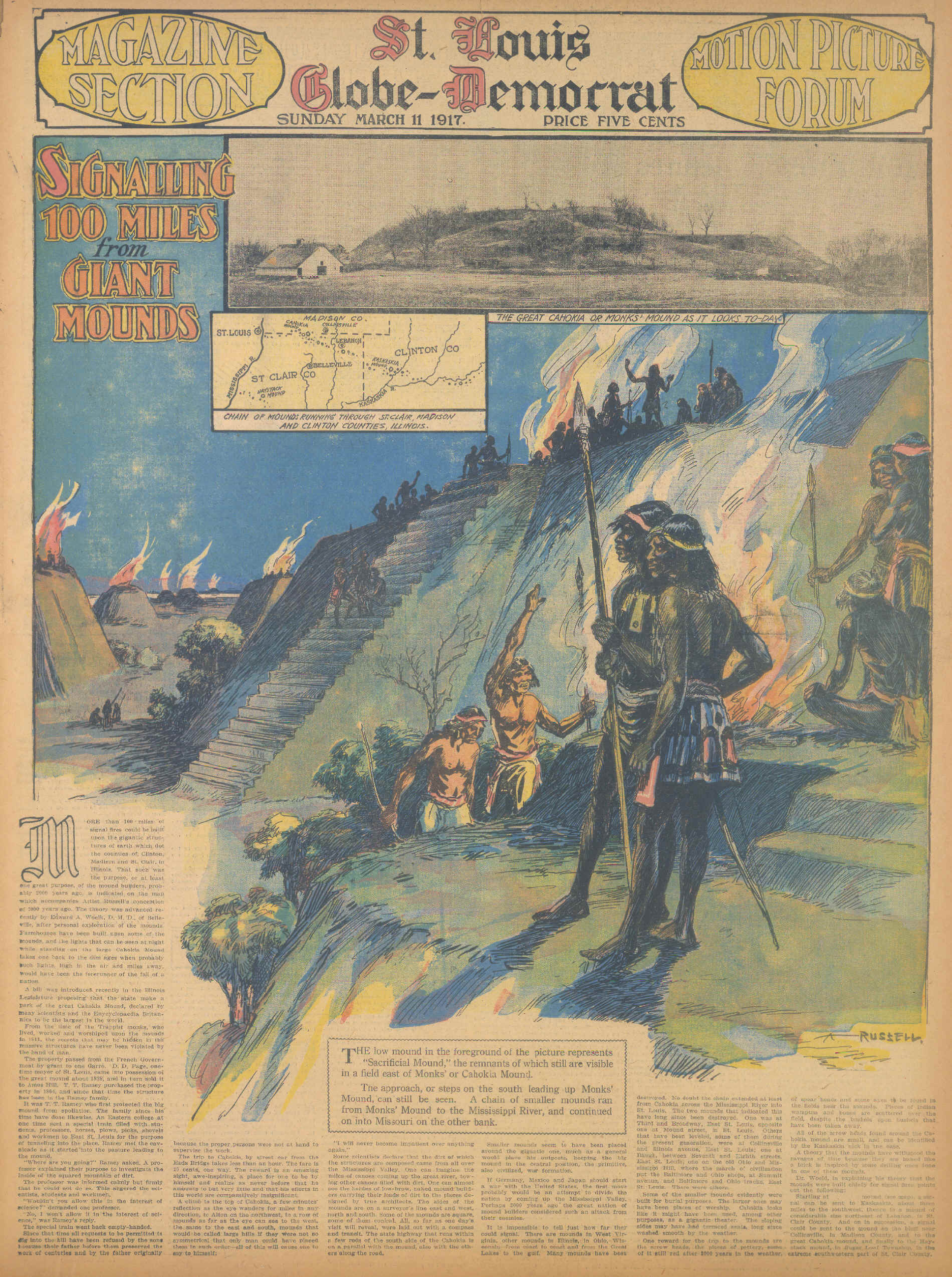 Old 1917 newspaper about the Cahokia Mounds site.