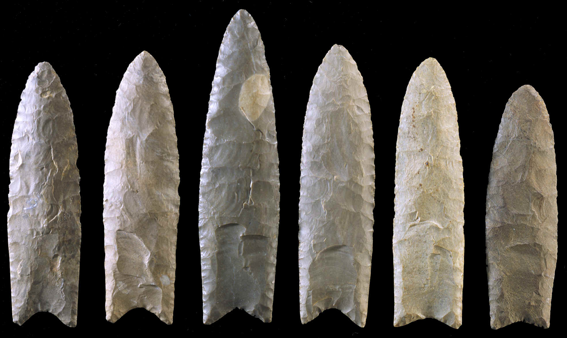 Six large Clovis points from east of the Mississippi River.