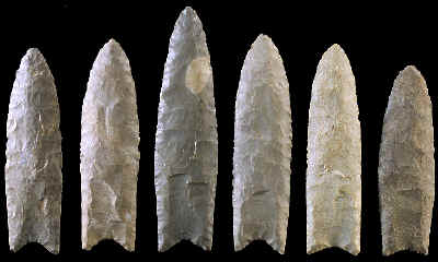 Six Clovis points from east of the Mississippi River.