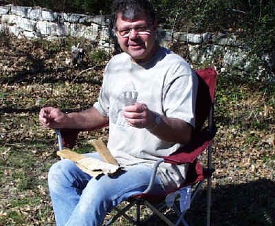 Carey Weber holding up a finished Andice point.