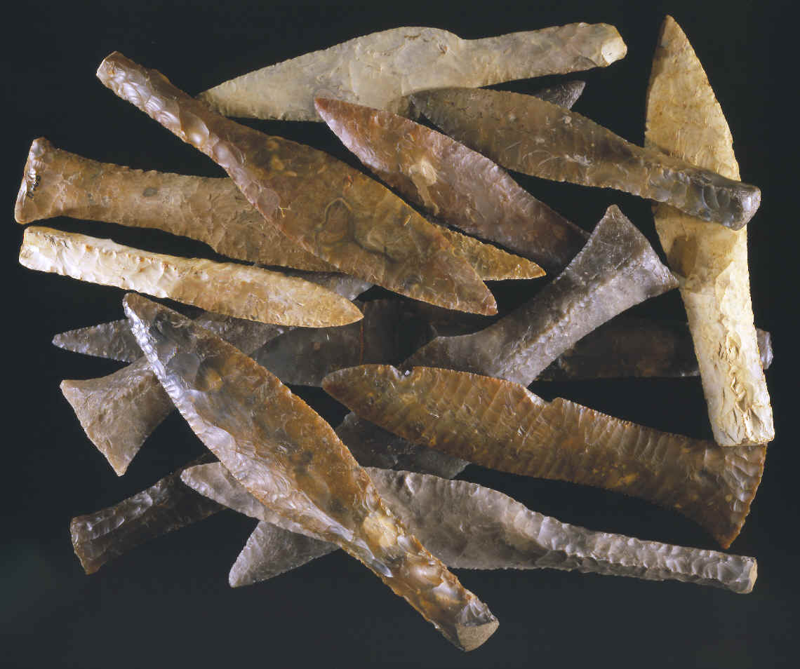 Several different styles of Danish daggers.