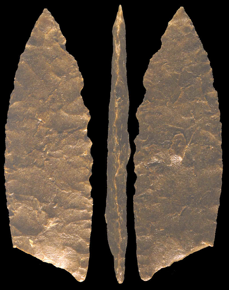 Concave base Paleo point found on the Dilts bison kill site.