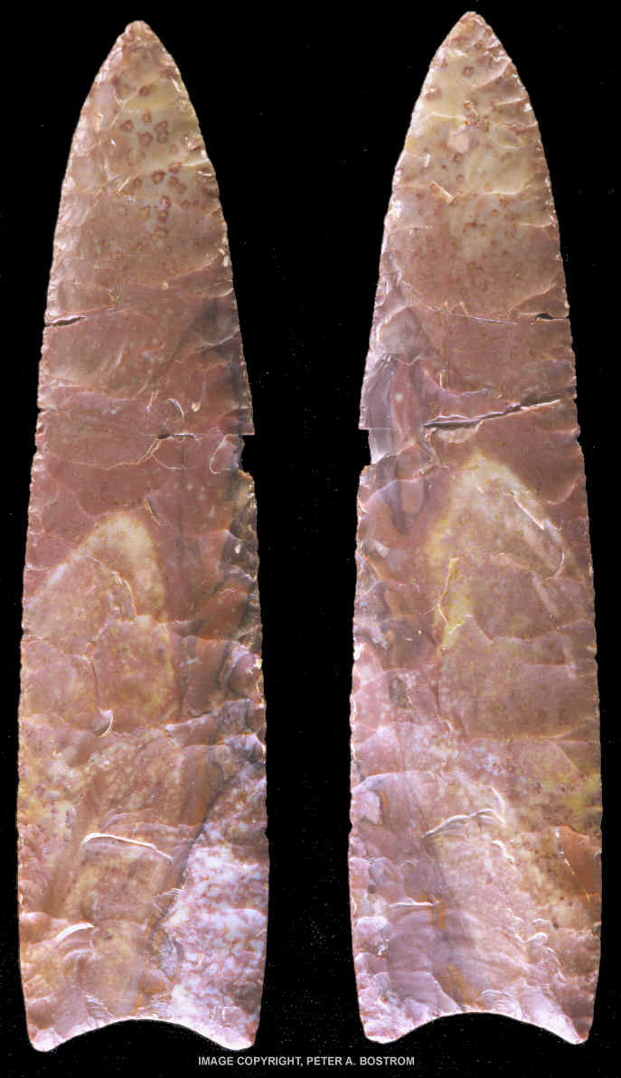 Alibates agate Clovis point from the Drake cache.