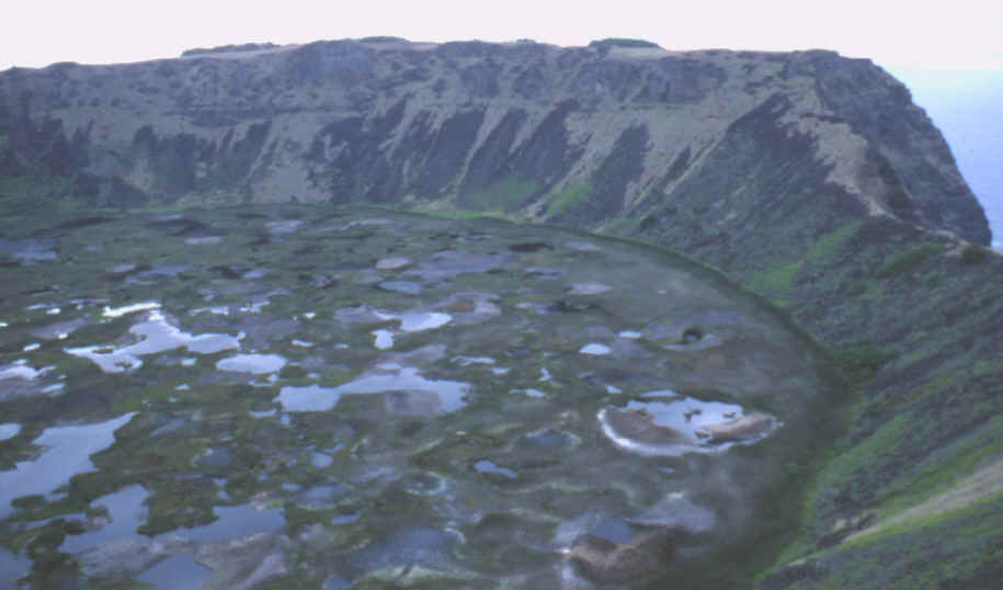 Crater lake on Easter Island called Rano Kau.