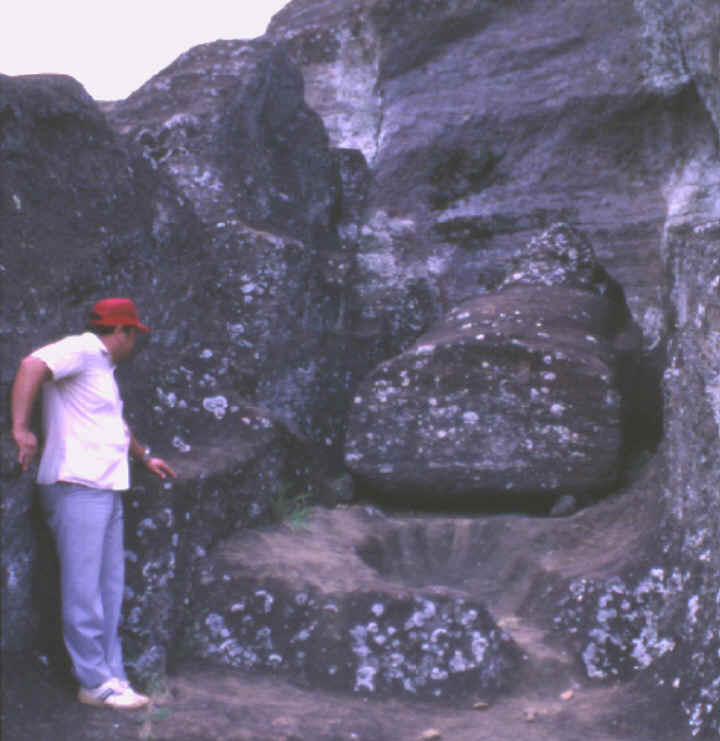 Easter Island statue laying in quarry.