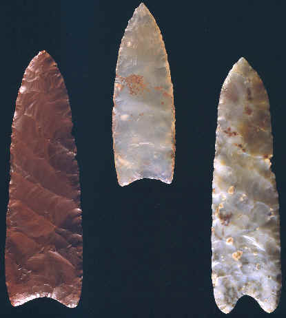 Three Clovis points from the Fenn cache.