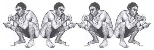 Drawing of early human making stone tool.